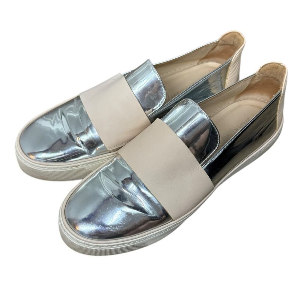 STUART WEITZMAN Boyband Specchio Slip On Silver Sneaker SZ 8M